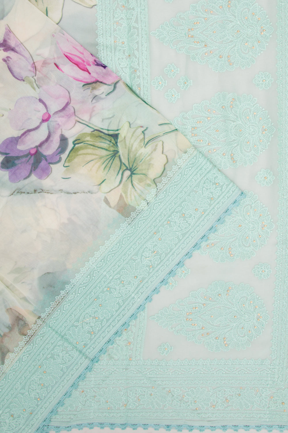 Georgette Floral Printed Sea Green Saree