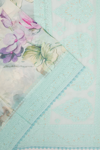 Georgette Floral Printed Sea Green Saree