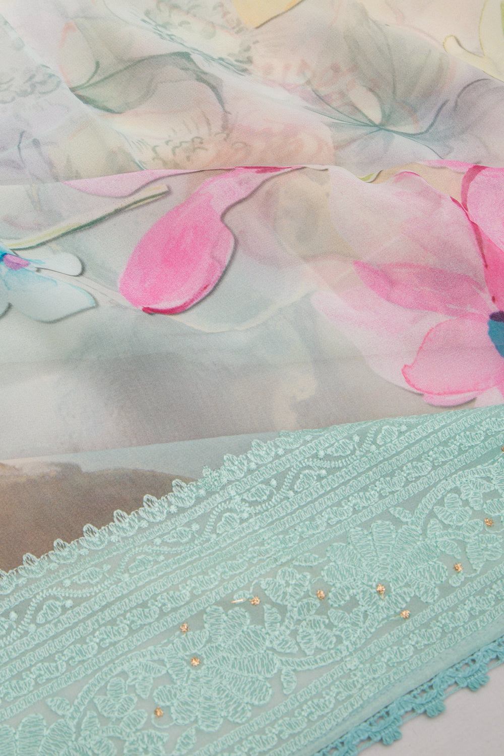 Georgette Floral Printed Sea Green Saree