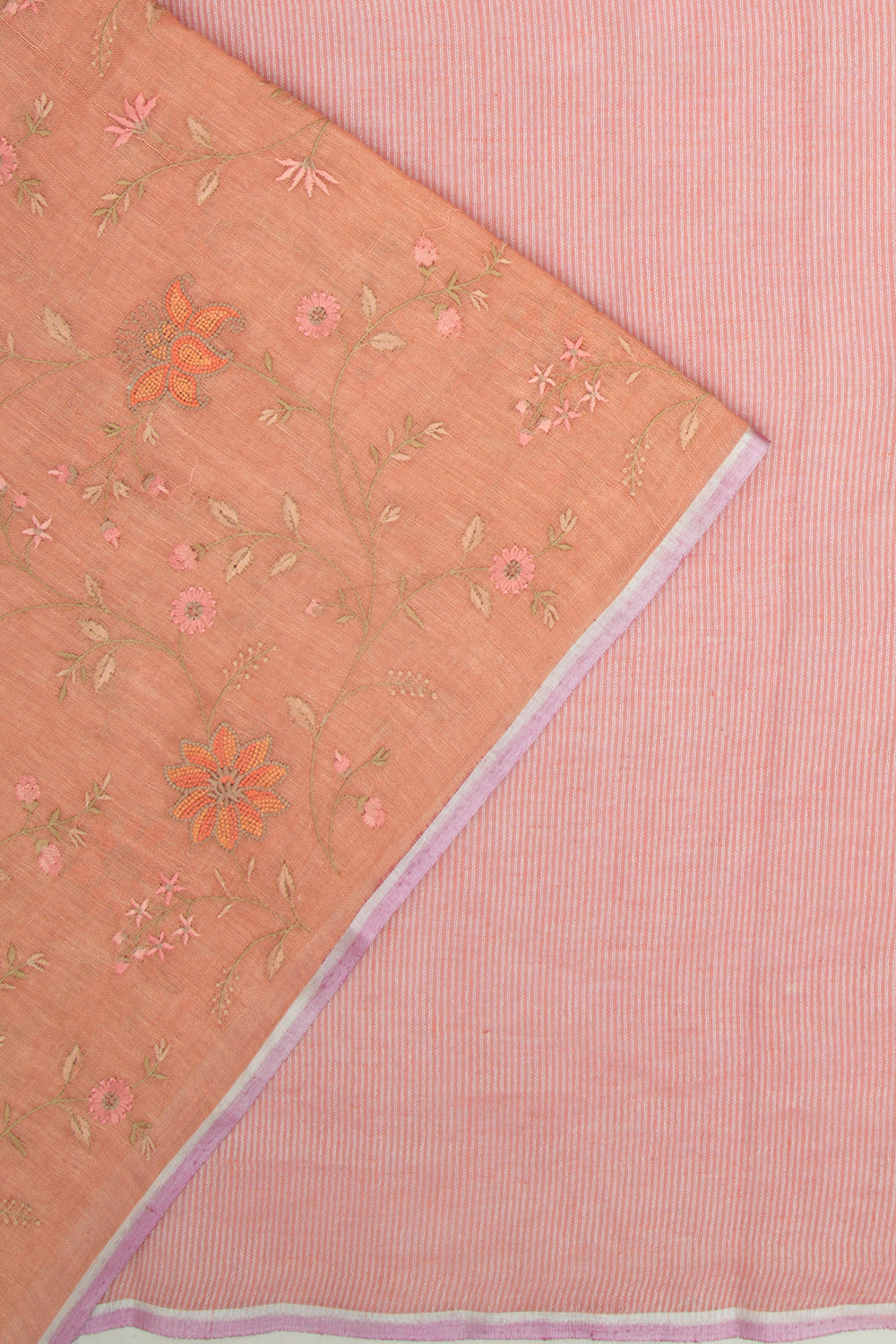 Linen Embroidery Peach Saree