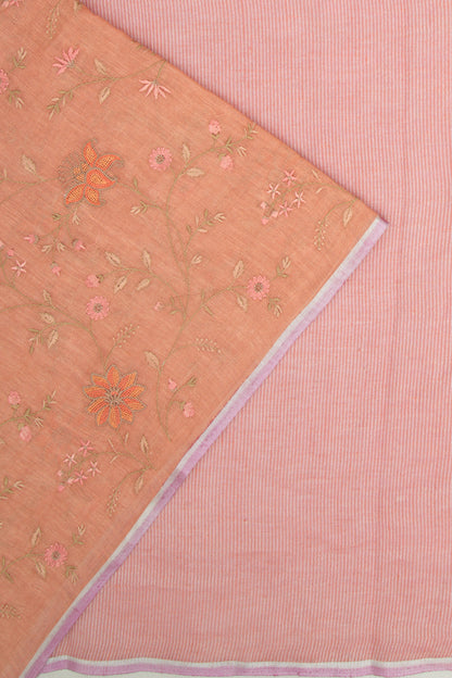 Linen Embroidery Peach Saree