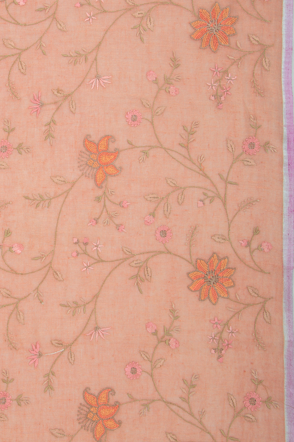 Linen Embroidery Peach Saree