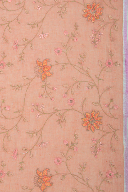 Linen Embroidery Peach Saree