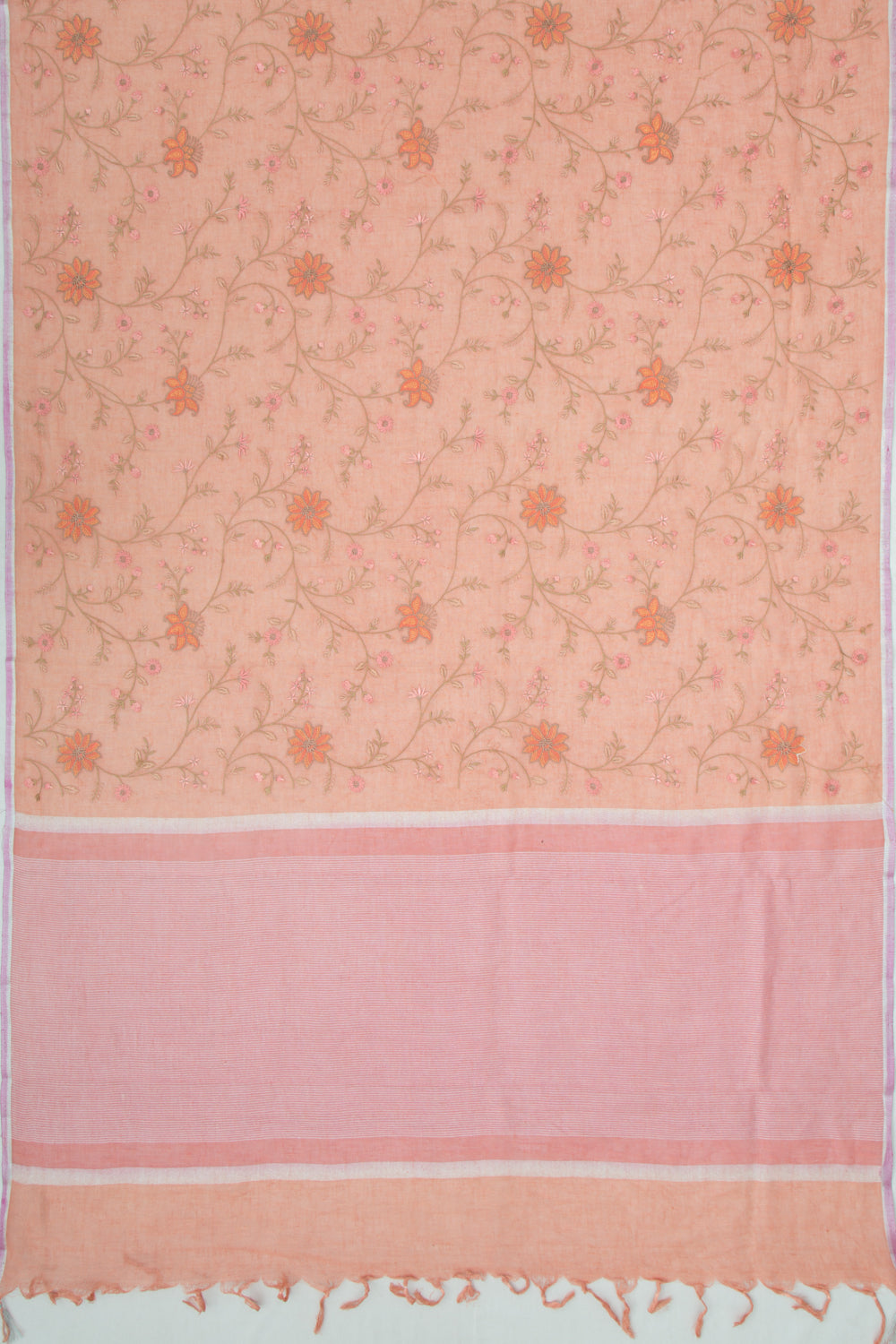 Linen Embroidery Peach Saree