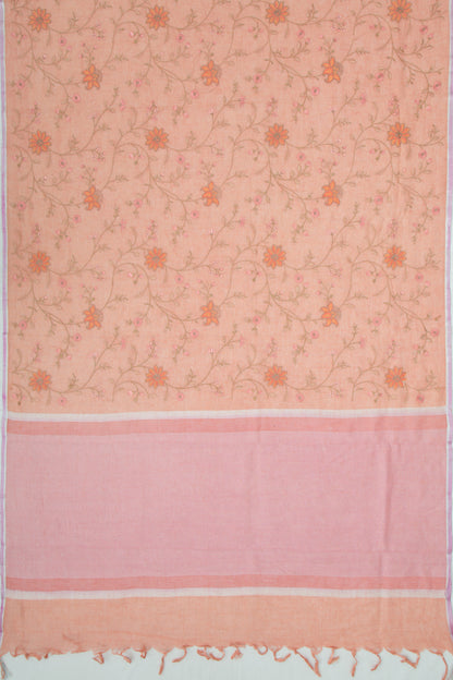 Linen Embroidery Peach Saree