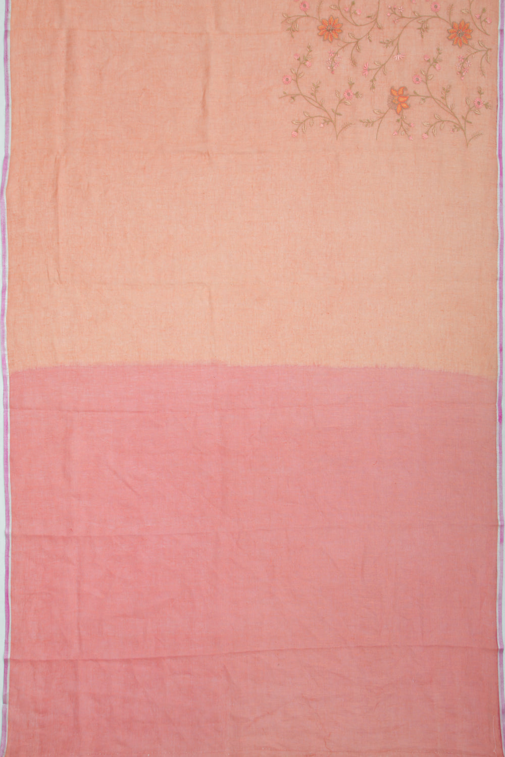 Linen Embroidery Peach Saree