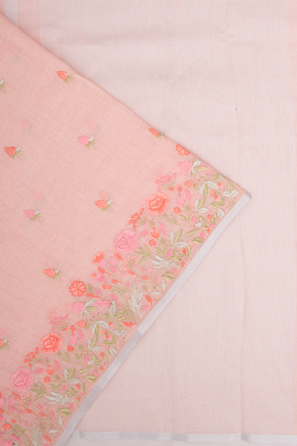 Linen Embroidery Butta Peach Saree