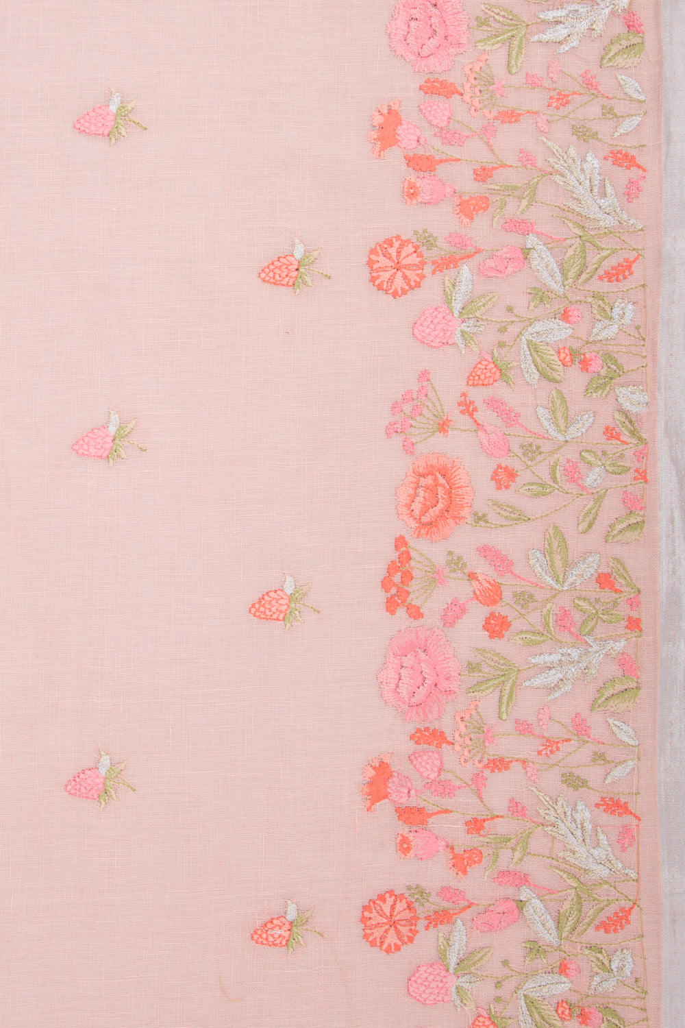Linen Embroidery Butta Peach Saree