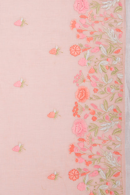 Linen Embroidery Butta Peach Saree