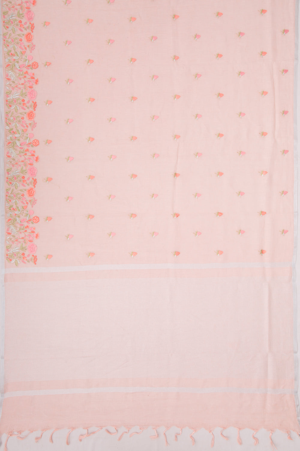 Linen Embroidery Butta Peach Saree