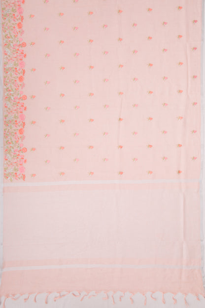 Linen Embroidery Butta Peach Saree