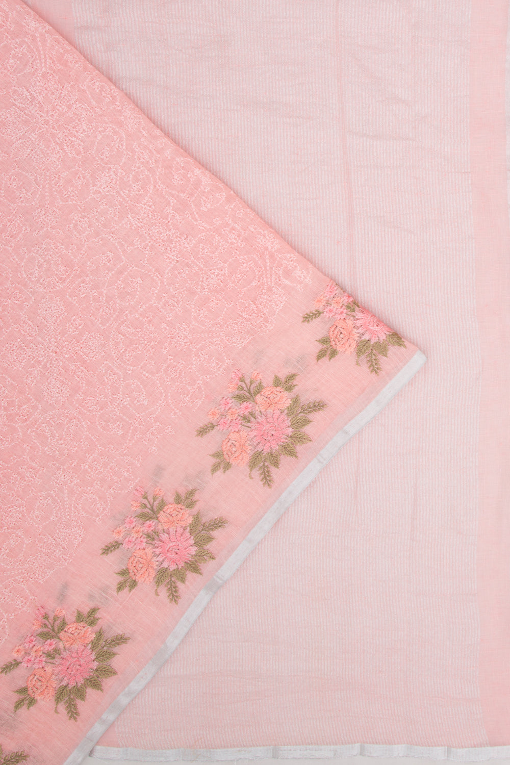 Linen Embroidery Pink Saree