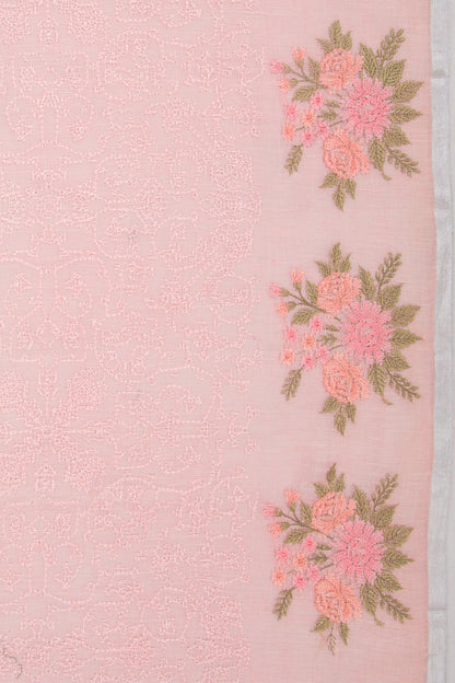 Linen Embroidery Pink Saree