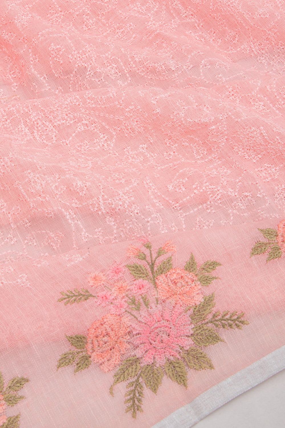 Linen Embroidery Pink Saree