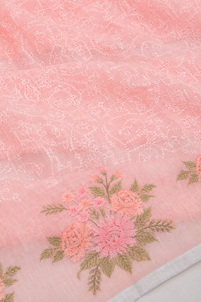 Linen Embroidery Pink Saree