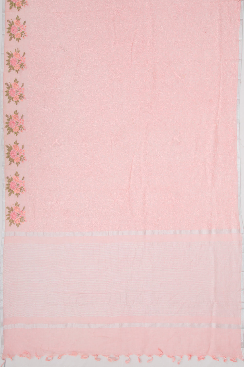 Linen Embroidery Pink Saree