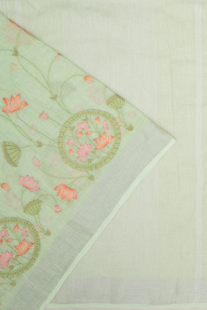 Linen Embroidery Green Saree