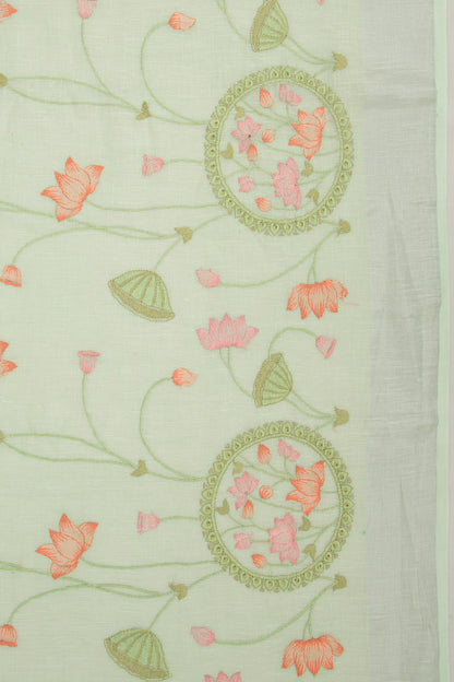 Linen Embroidery Green Saree