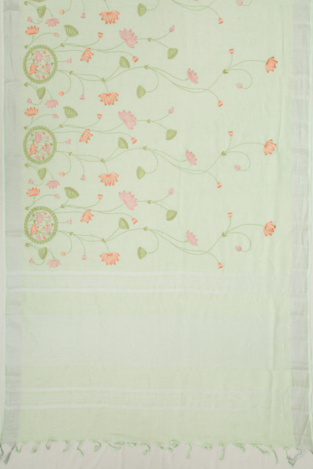 Linen Embroidery Green Saree