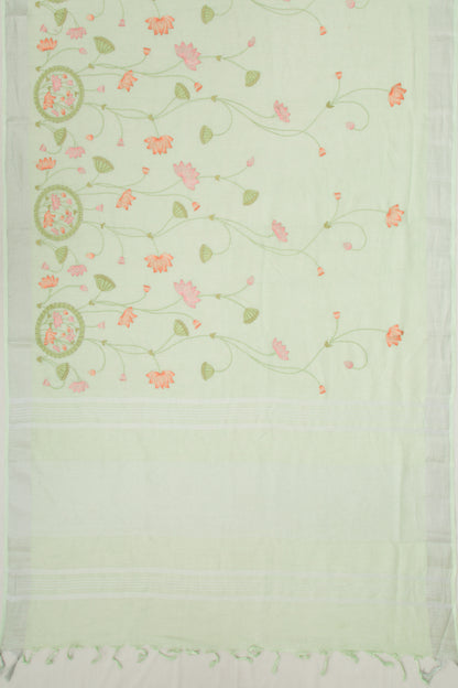 Linen Embroidery Green Saree