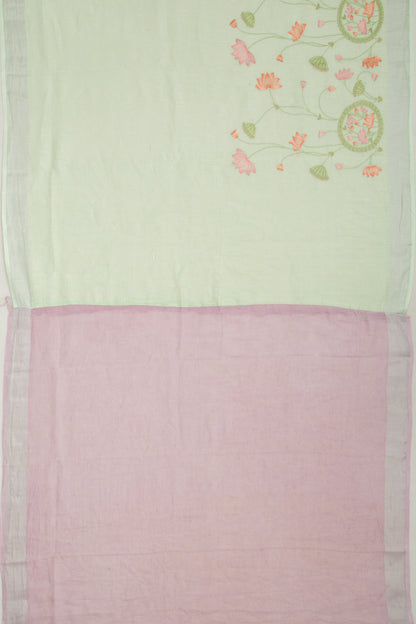 Linen Embroidery Green Saree