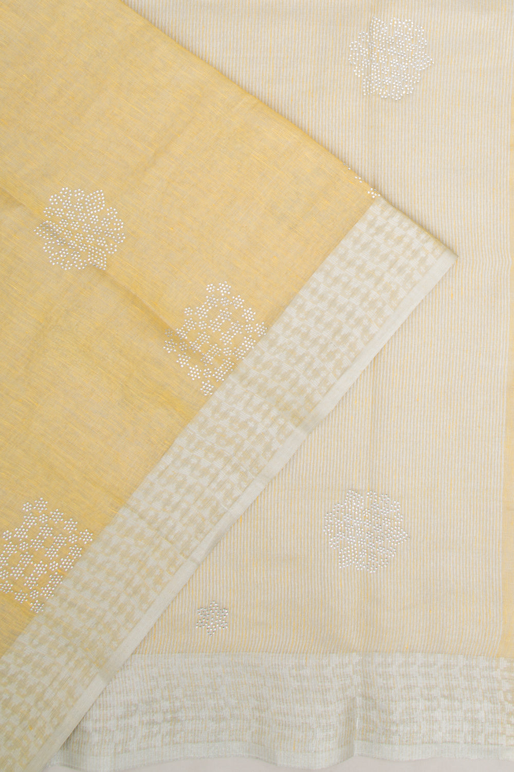 Linen Tissue Yellow Saree With Sequin Work