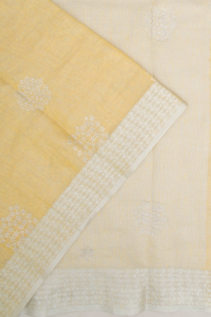 Linen Tissue Yellow Saree With Sequin Work