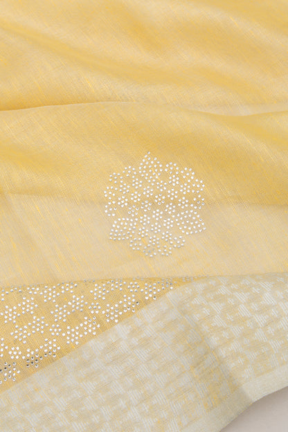 Linen Tissue Yellow Saree With Sequin Work