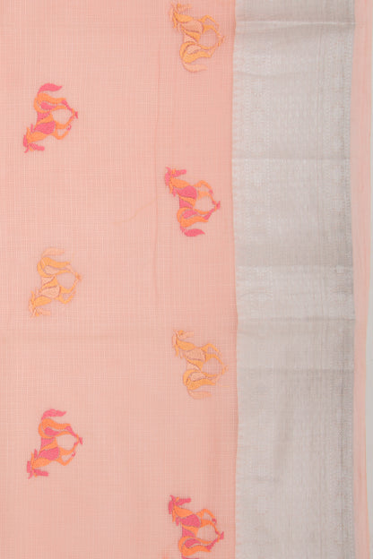 Soft Kota Silk Embroidery Butta Pastel Orange Saree
