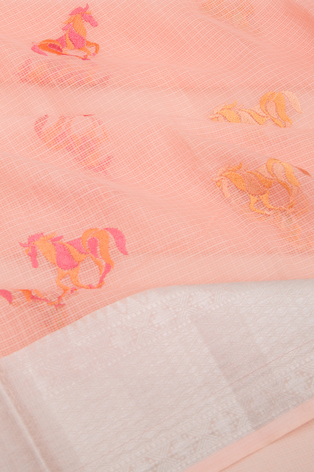Soft Kota Silk Embroidery Butta Pastel Orange Saree