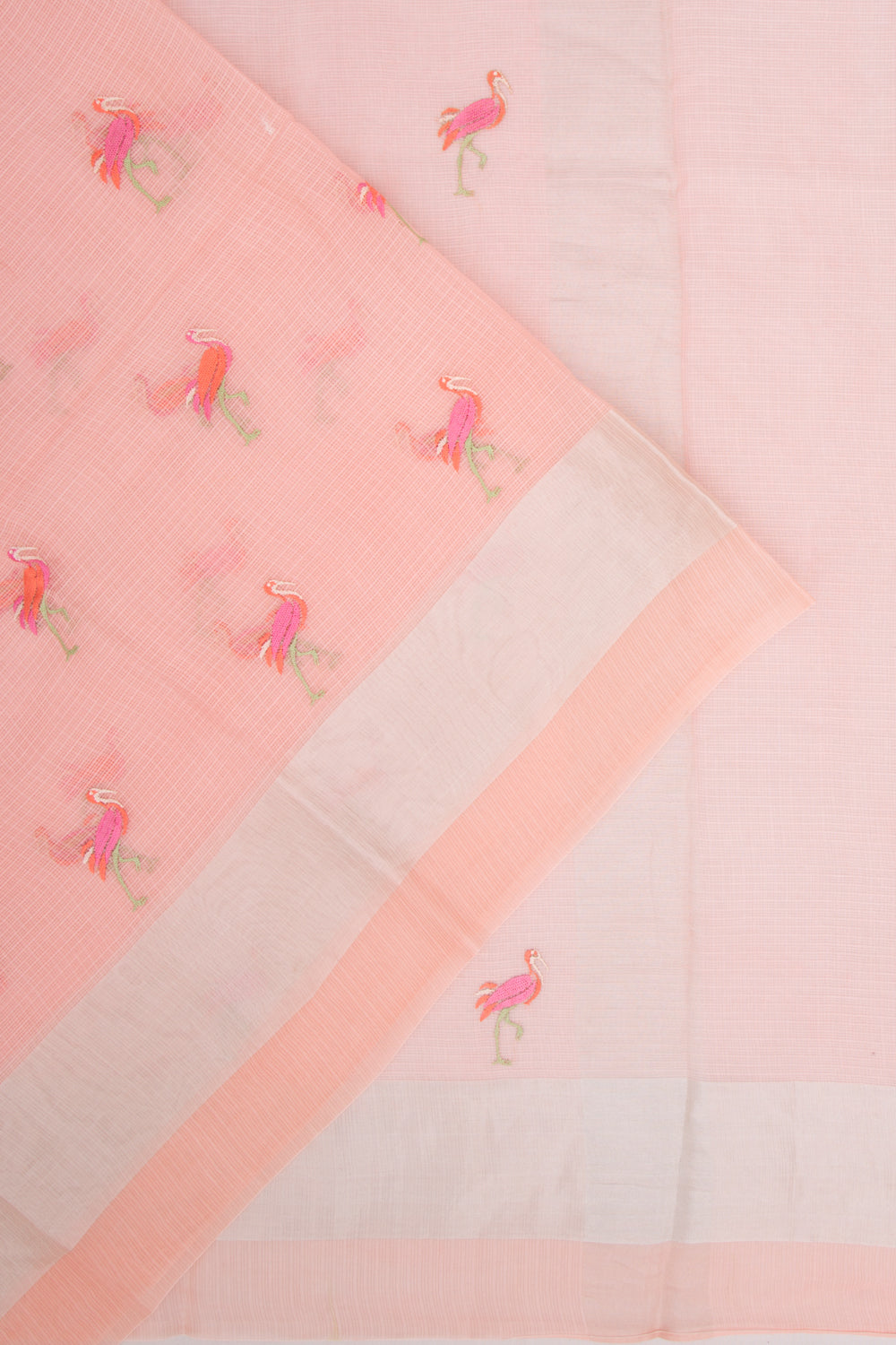 Kota Soft Silk Embroidery Pastel Orange Saree