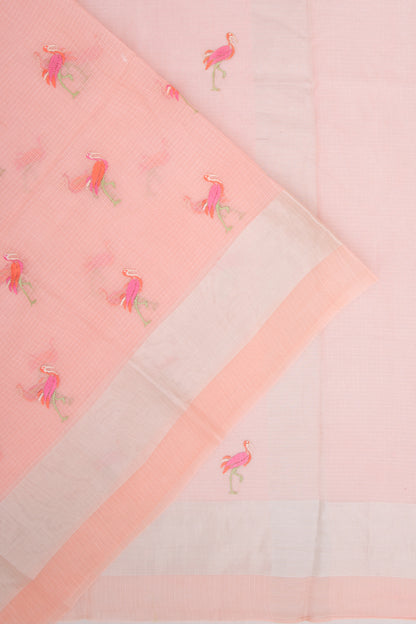 Kota Soft Silk Embroidery Pastel Orange Saree