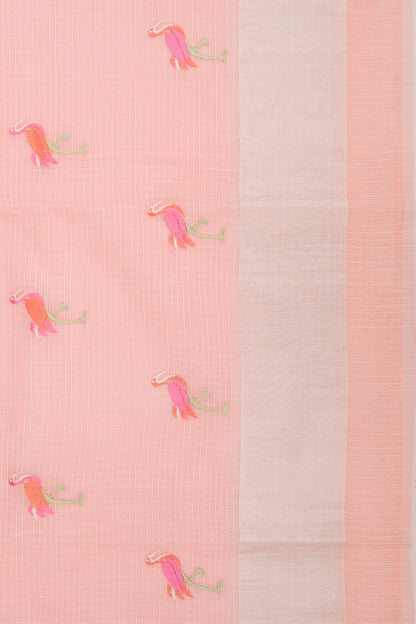 Kota Soft Silk Embroidery Pastel Orange Saree