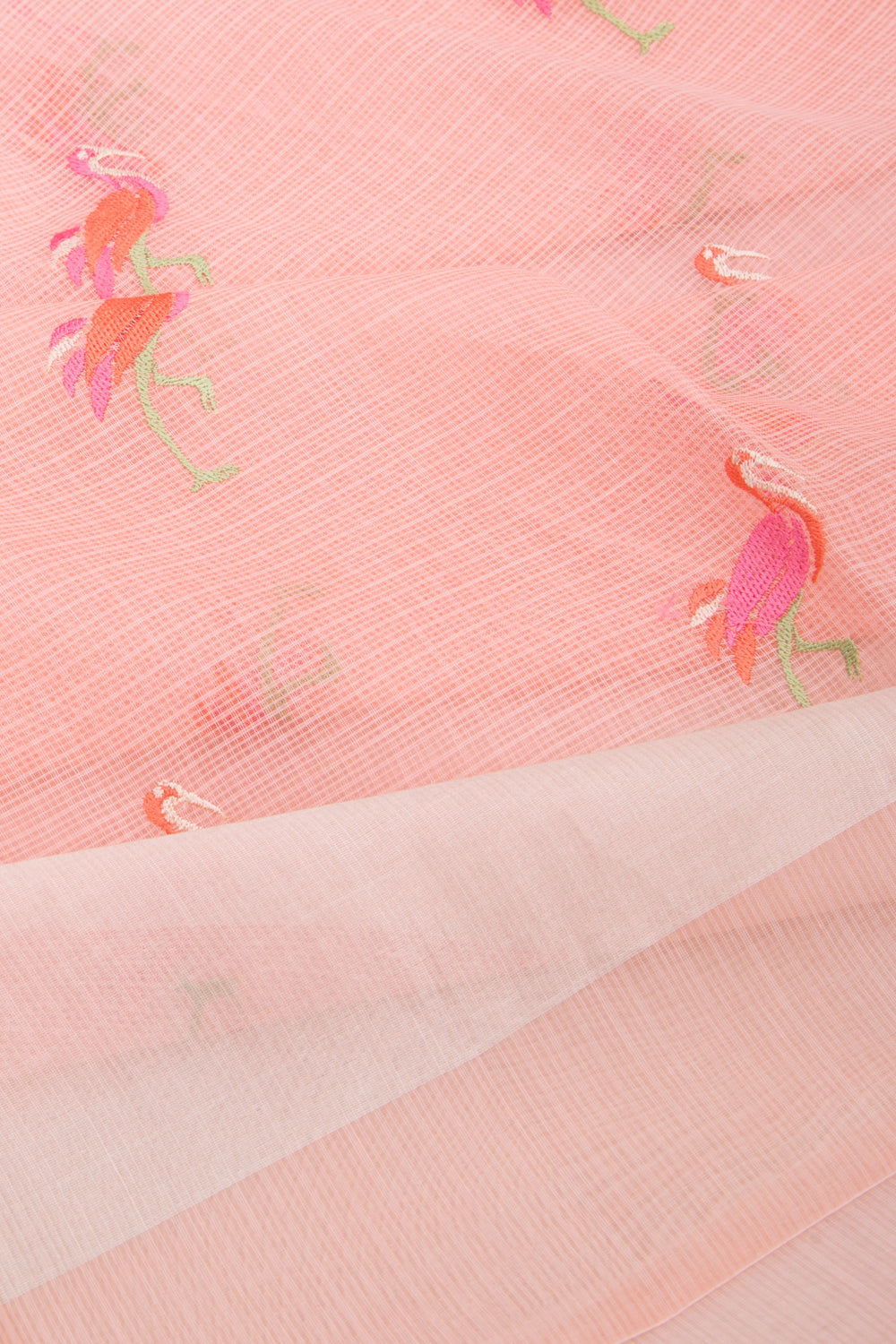 Kota Soft Silk Embroidery Pastel Orange Saree