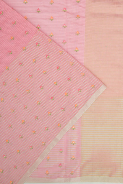Chanderi Silk Embroidery And Lines Pink Saree