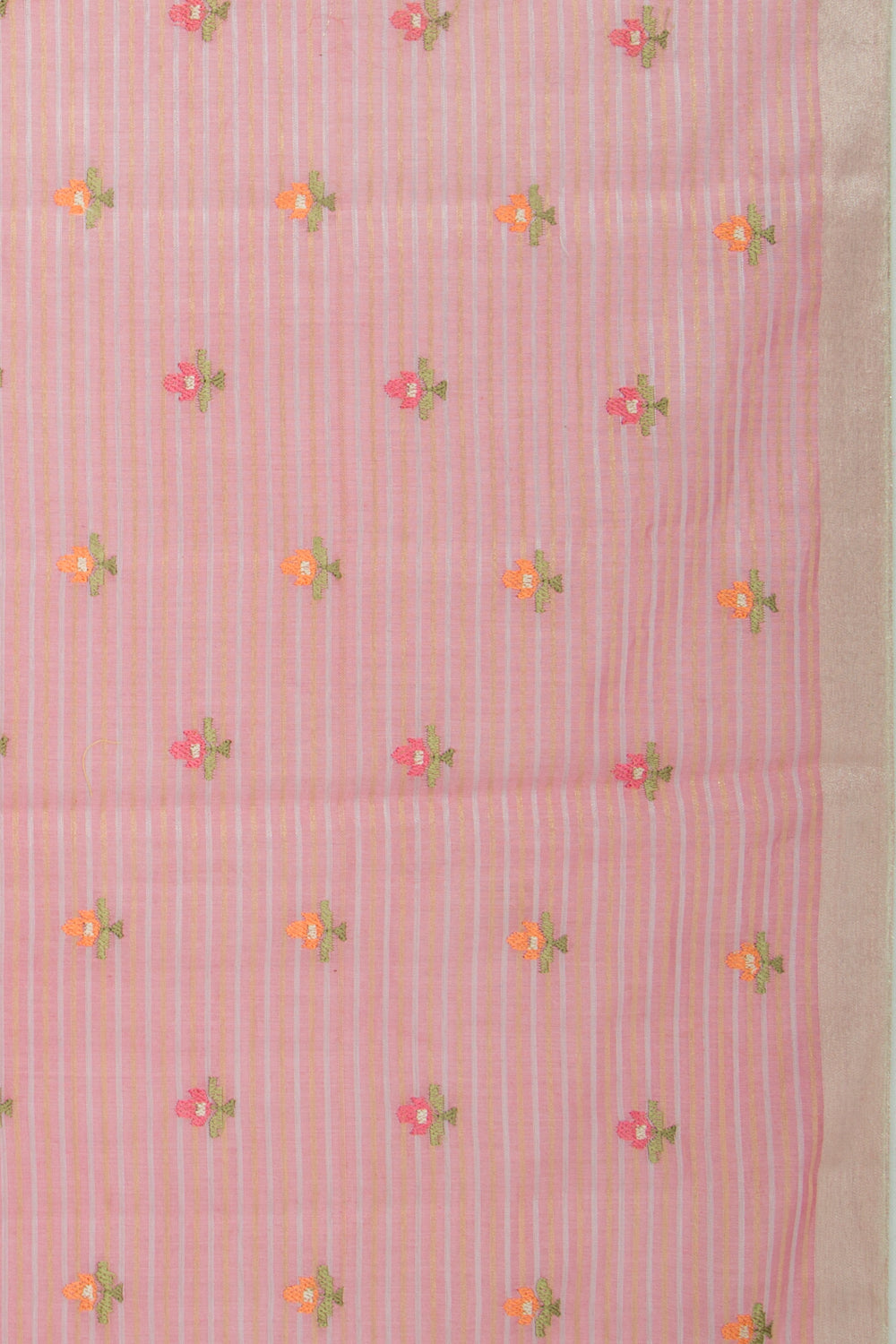 Chanderi Silk Embroidery And Lines Pink Saree