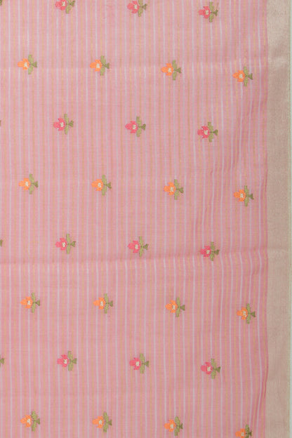 Chanderi Silk Embroidery And Lines Pink Saree