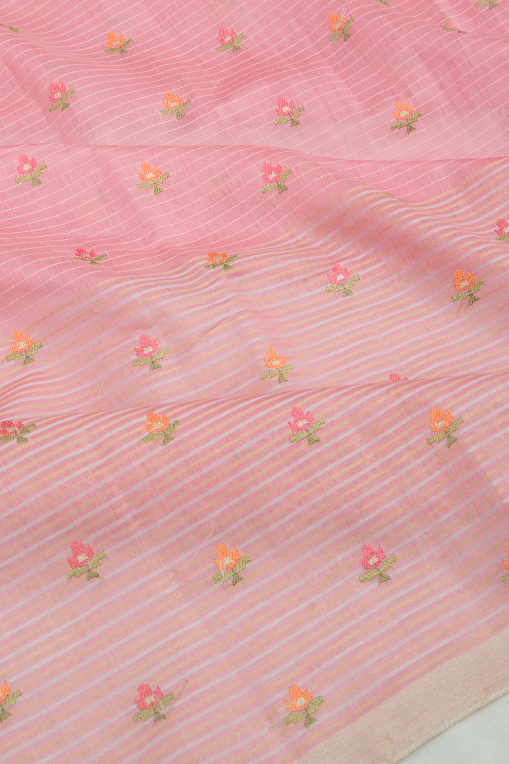 Chanderi Silk Embroidery And Lines Pink Saree