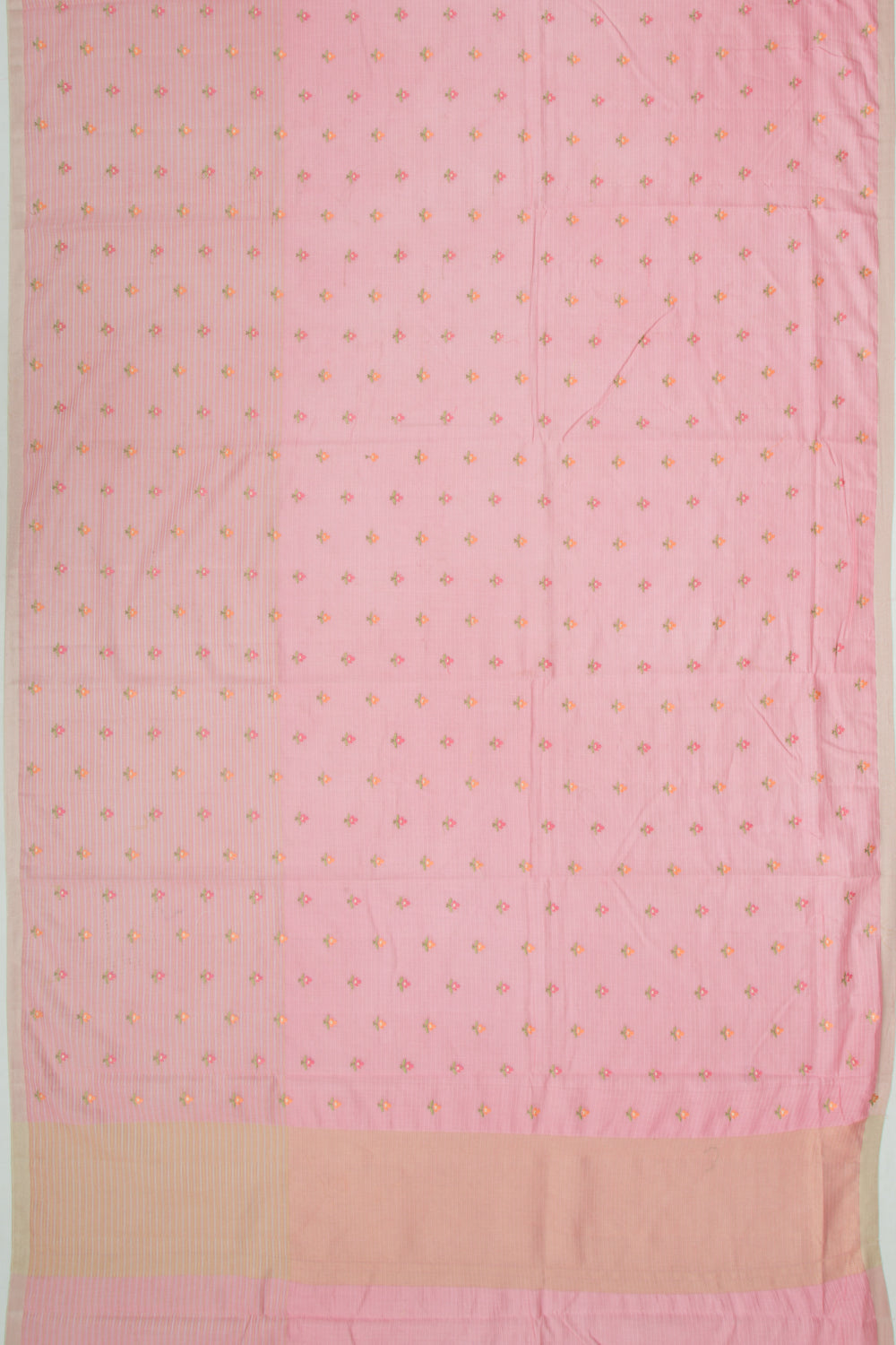 Chanderi Silk Embroidery And Lines Pink Saree