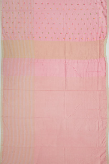 Chanderi Silk Embroidery And Lines Pink Saree