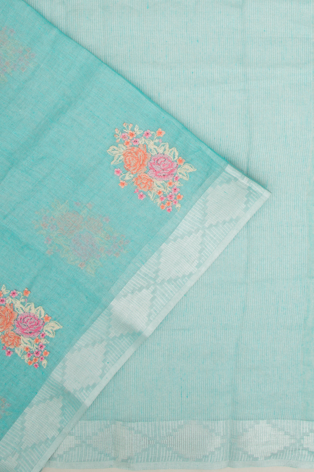 Linen Tissue Embroidery Sky Blue Saree