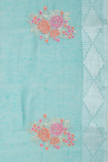Linen Tissue Embroidery Sky Blue Saree