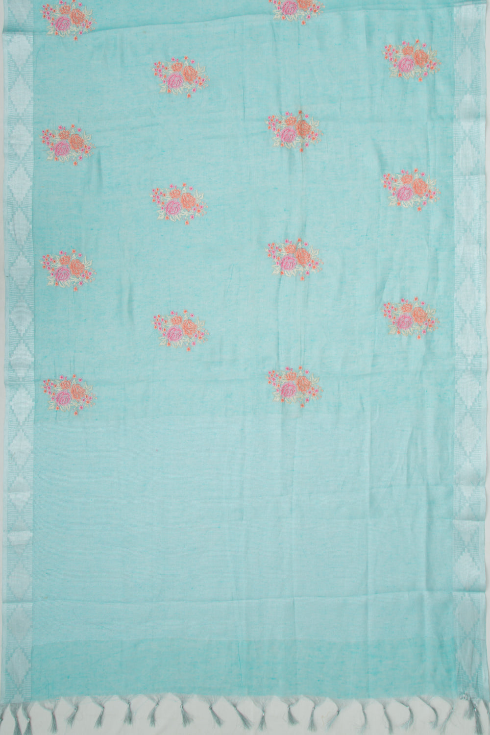 Linen Tissue Embroidery Sky Blue Saree