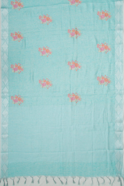 Linen Tissue Embroidery Sky Blue Saree