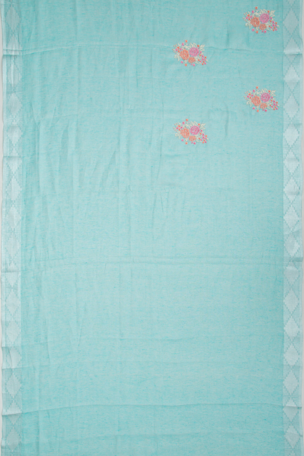 Linen Tissue Embroidery Sky Blue Saree
