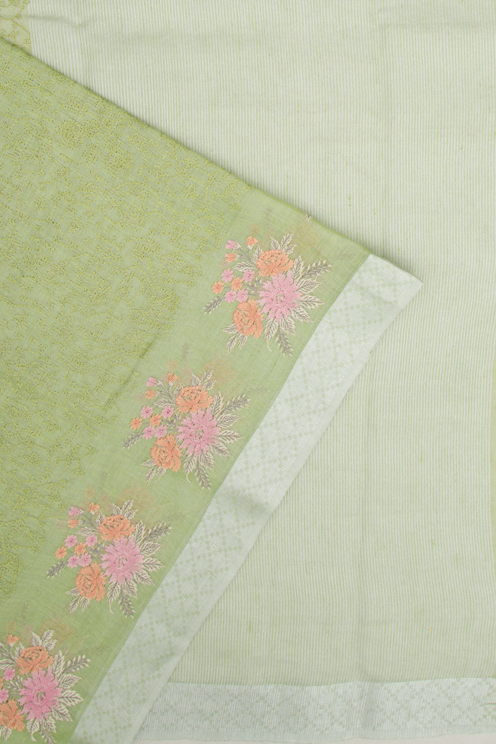 Linen Tissue Embroidery Green Saree