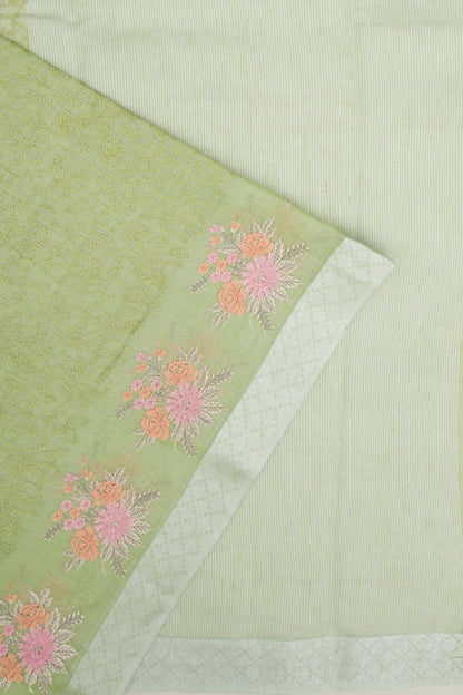 Linen Tissue Embroidery Green Saree