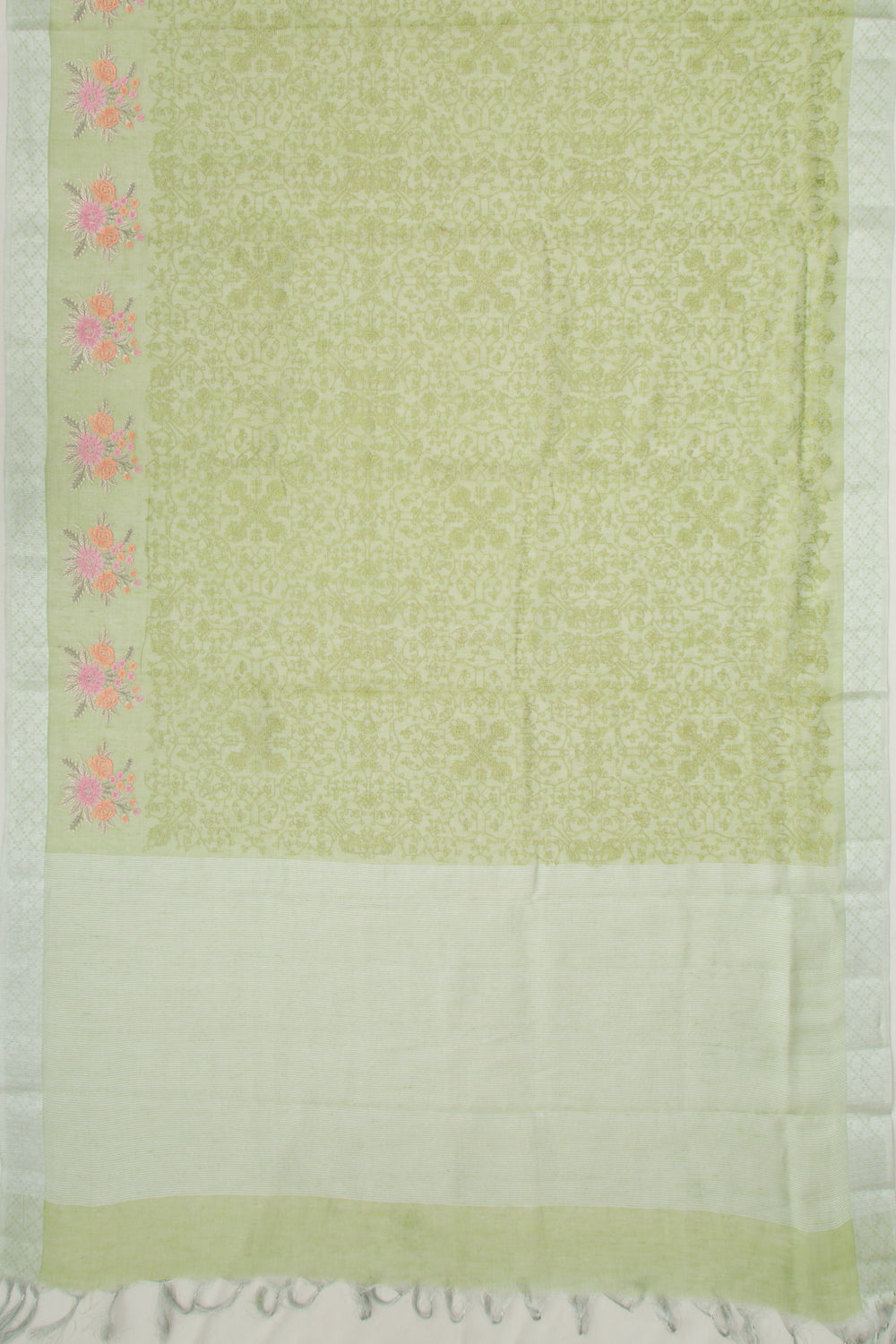 Linen Tissue Embroidery Green Saree