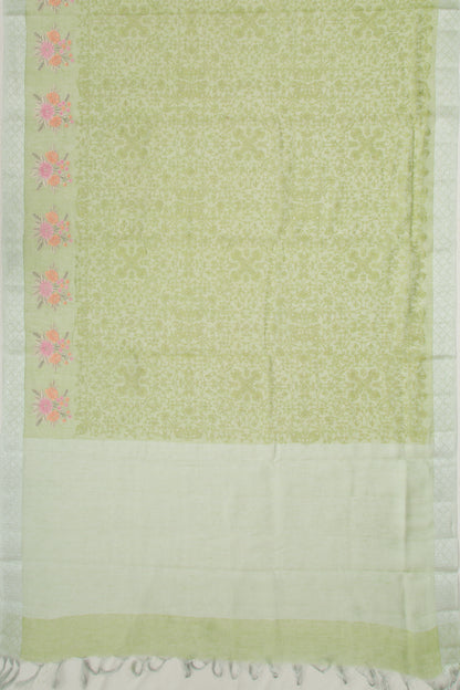 Linen Tissue Embroidery Green Saree