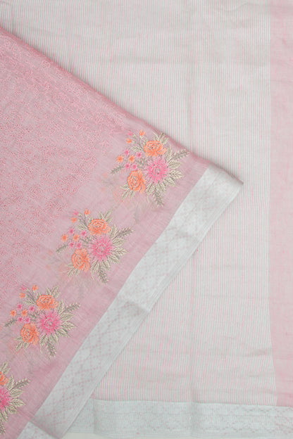 Linen Tissue Embroidery Lavender Saree
